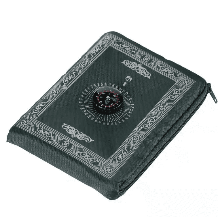tapis de prière vert foncé portable avec boussole et format léger facile à transporter