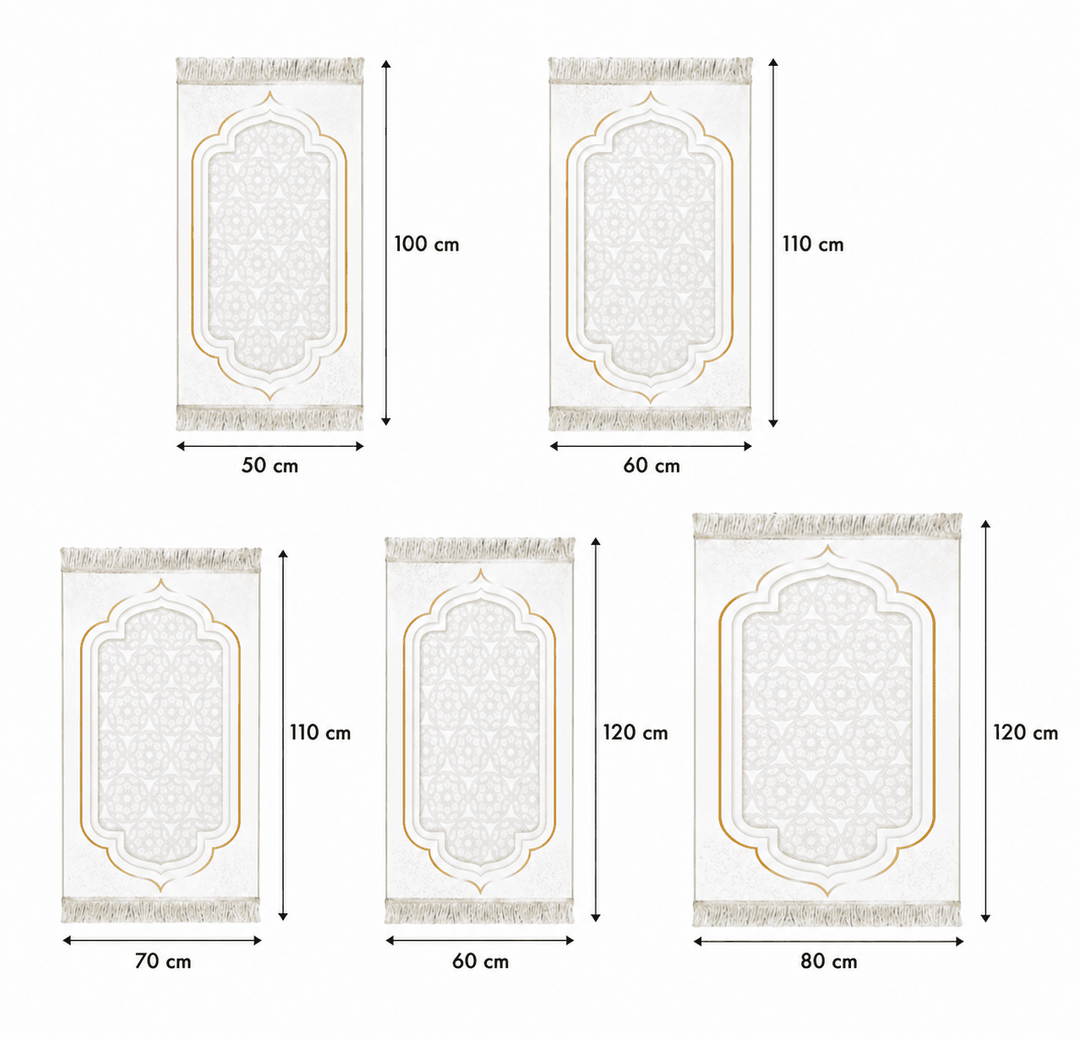 tapis de prière blanc différentes tailles disponibles dimensions produit tapis de salat adulte