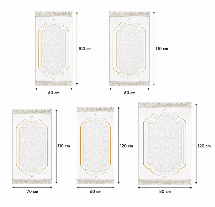 tapis de prière blanc différentes tailles disponibles dimensions produit tapis de salat adulte