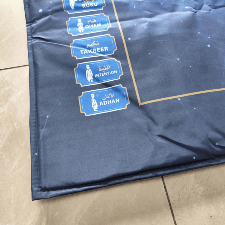 tapis de prière intelligent avec boutons et capteurs pour guidage des positions de salat