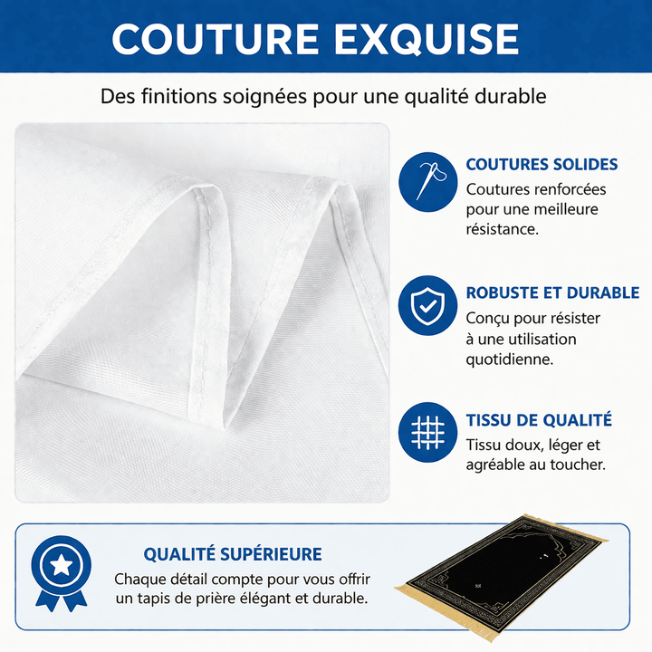 couture tapis de prière noir homme finition solide résistante durable qualité premium pour utilisation longue durée