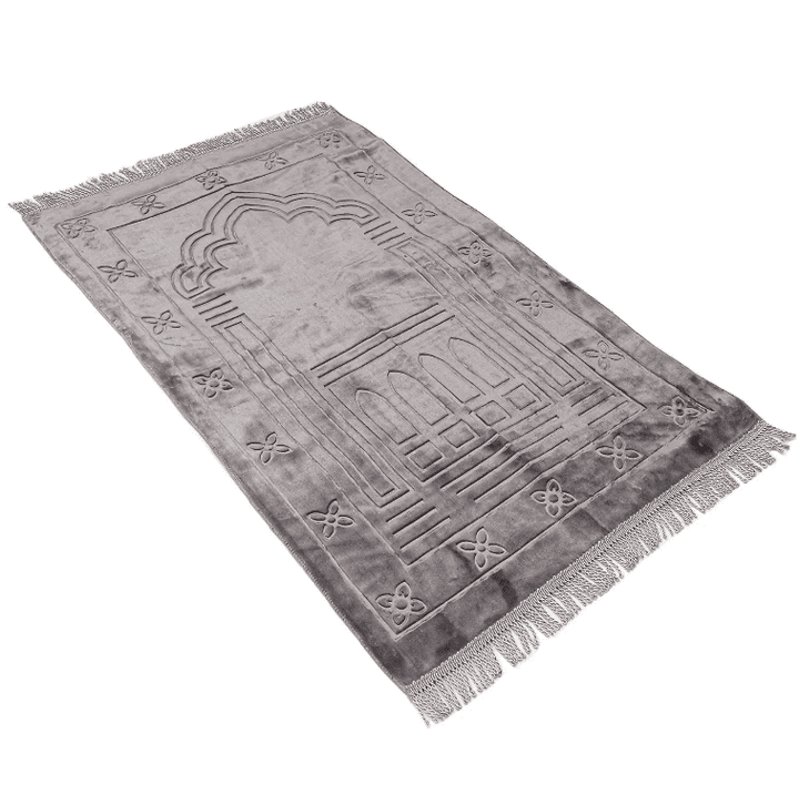 Tapis de prière gris moderne doux et lavable avec finition élégante et confort optimal
