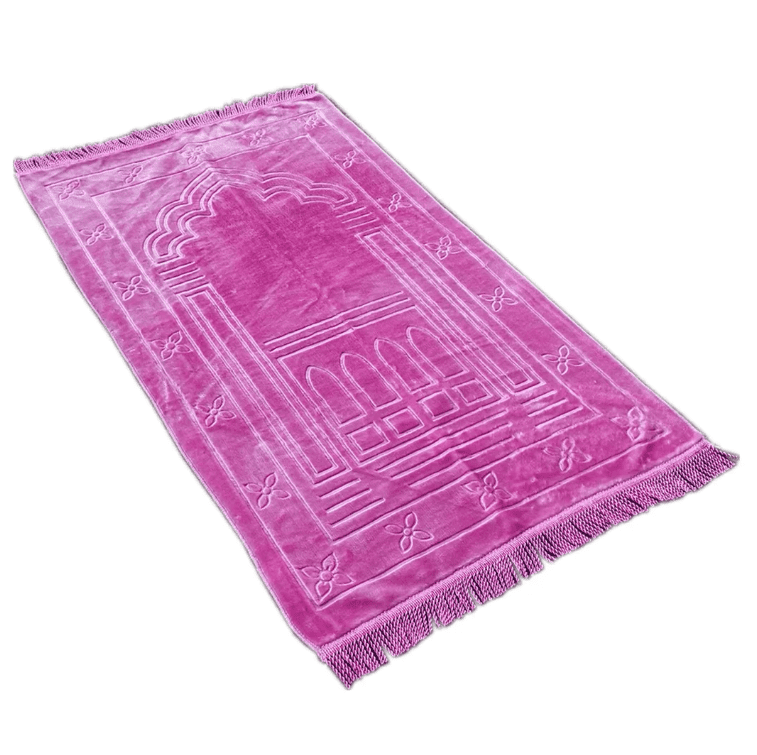 Tapis de prière rose doux et confortable avec texture agréable et design élégant pour prière quotidienne
