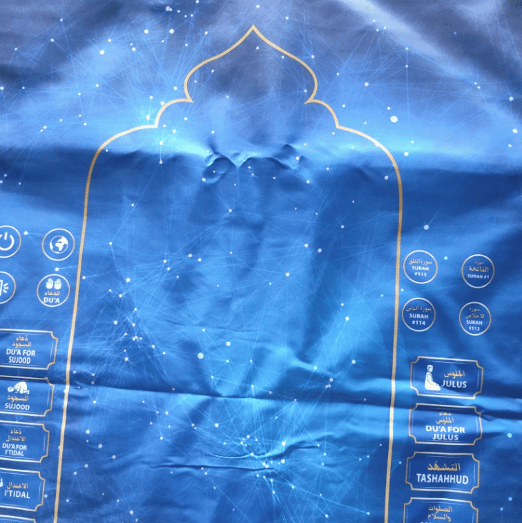 tapis de prière interactif adulte motif islamique bleu confortable pour prière quotidienne