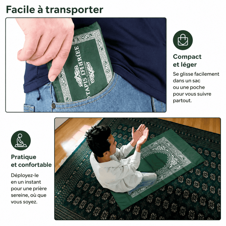 tapis de prière portable avec boussole facile à transporter dans une poche ou un sac