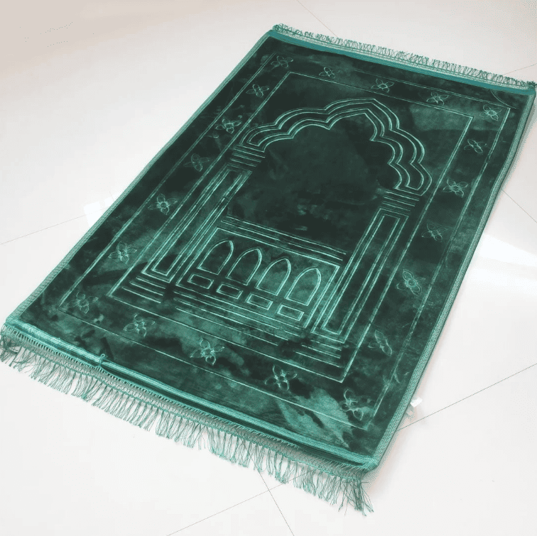 Tapis de prière rembourré vert confortable avec effet velours doux et design raffiné moderne