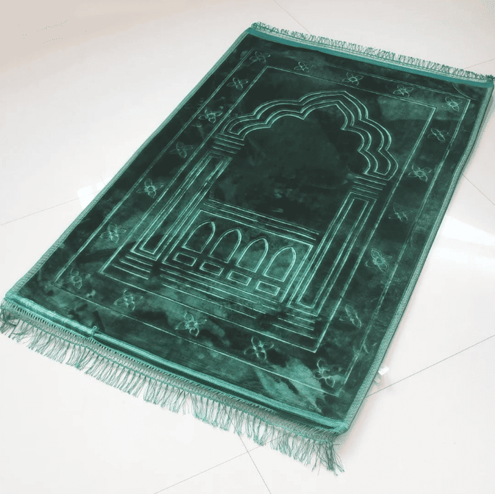 Tapis de prière rembourré vert confortable avec effet velours doux et design raffiné moderne