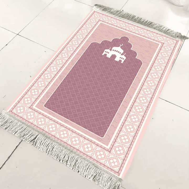 tapis de prière femme rose confortable au sol utilisation pratique intérieur stabilité et douceur