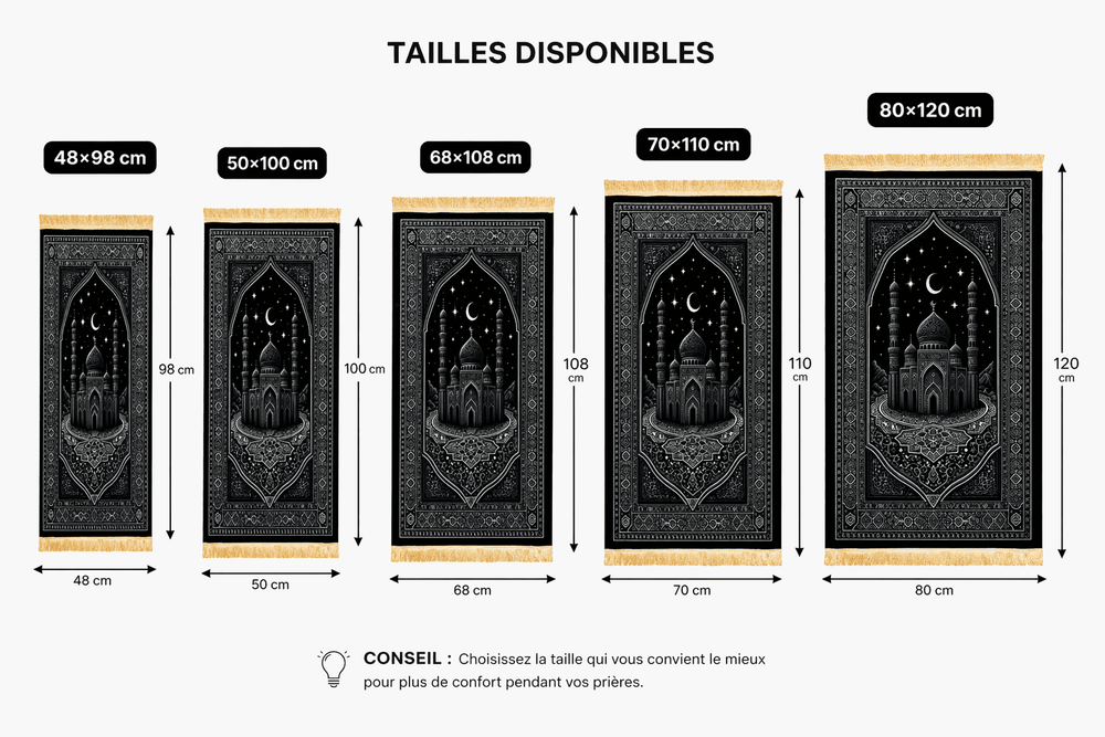 tapis de prière différentes tailles disponibles adulte confortable et antidérapant
