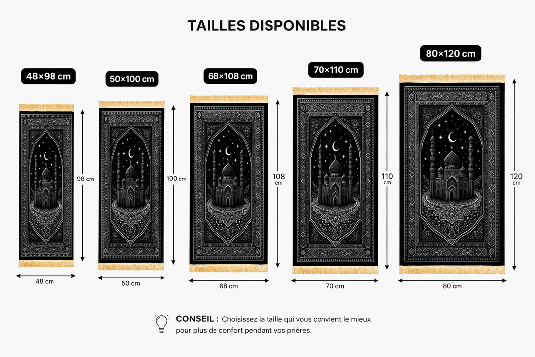 tapis de prière différentes tailles disponibles adulte confortable et antidérapant