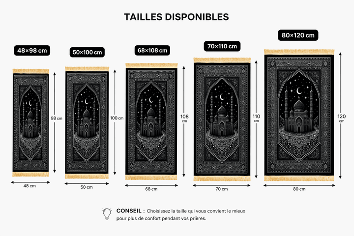 tapis de prière différentes tailles disponibles adulte confortable et antidérapant
