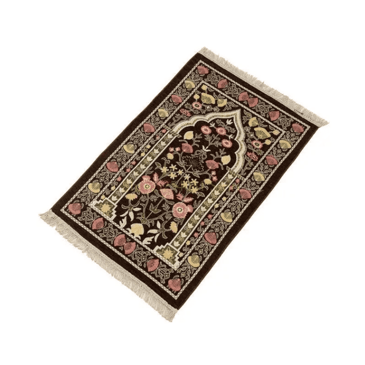 petit tapis de salat noir avec design islamique détaillé et style élégant