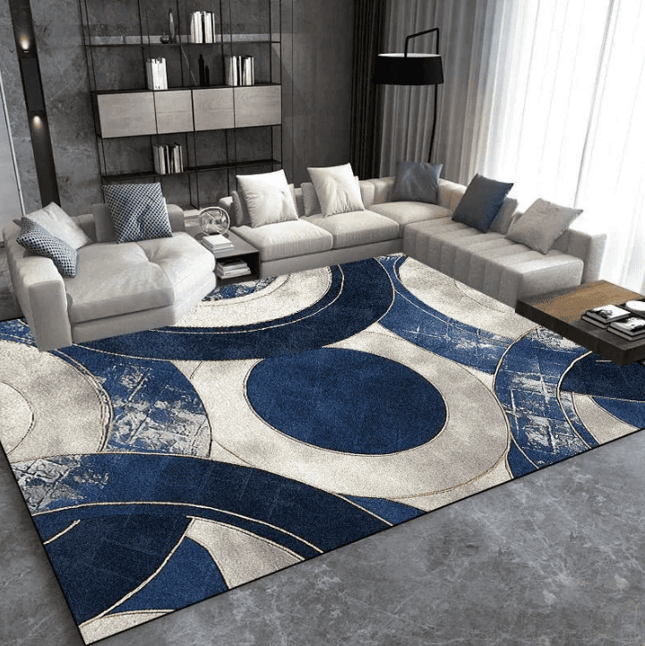 Tapis salon bleu et gris
