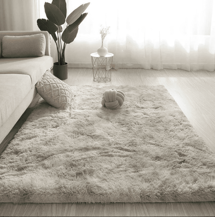 Tapis salon gris clair doux et épais dans une déco moderne