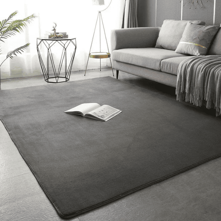 Grand tapis gris anthracite XXL dans un salon lumineux 