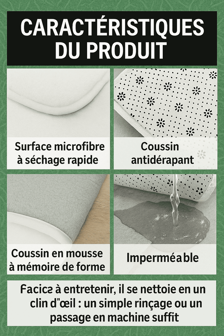 Infographie du tapis de sol extérieur montrant la surface microfibre à séchage rapide