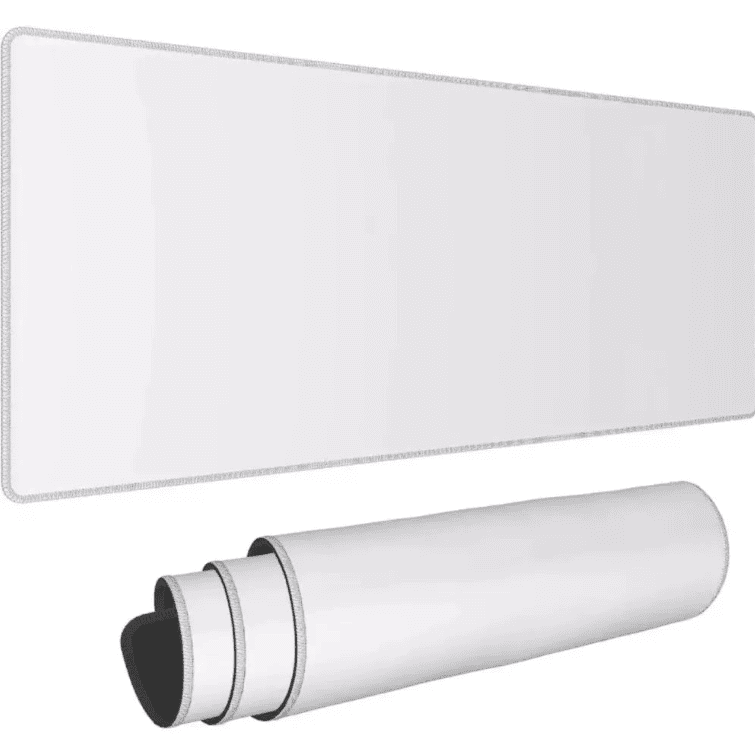 tapis de souris blanc roulé montrant sa souplesse et son épaisseur