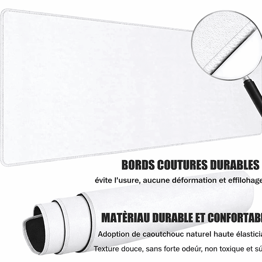 tapis de souris blanc xxl avec coutures renforcées durables