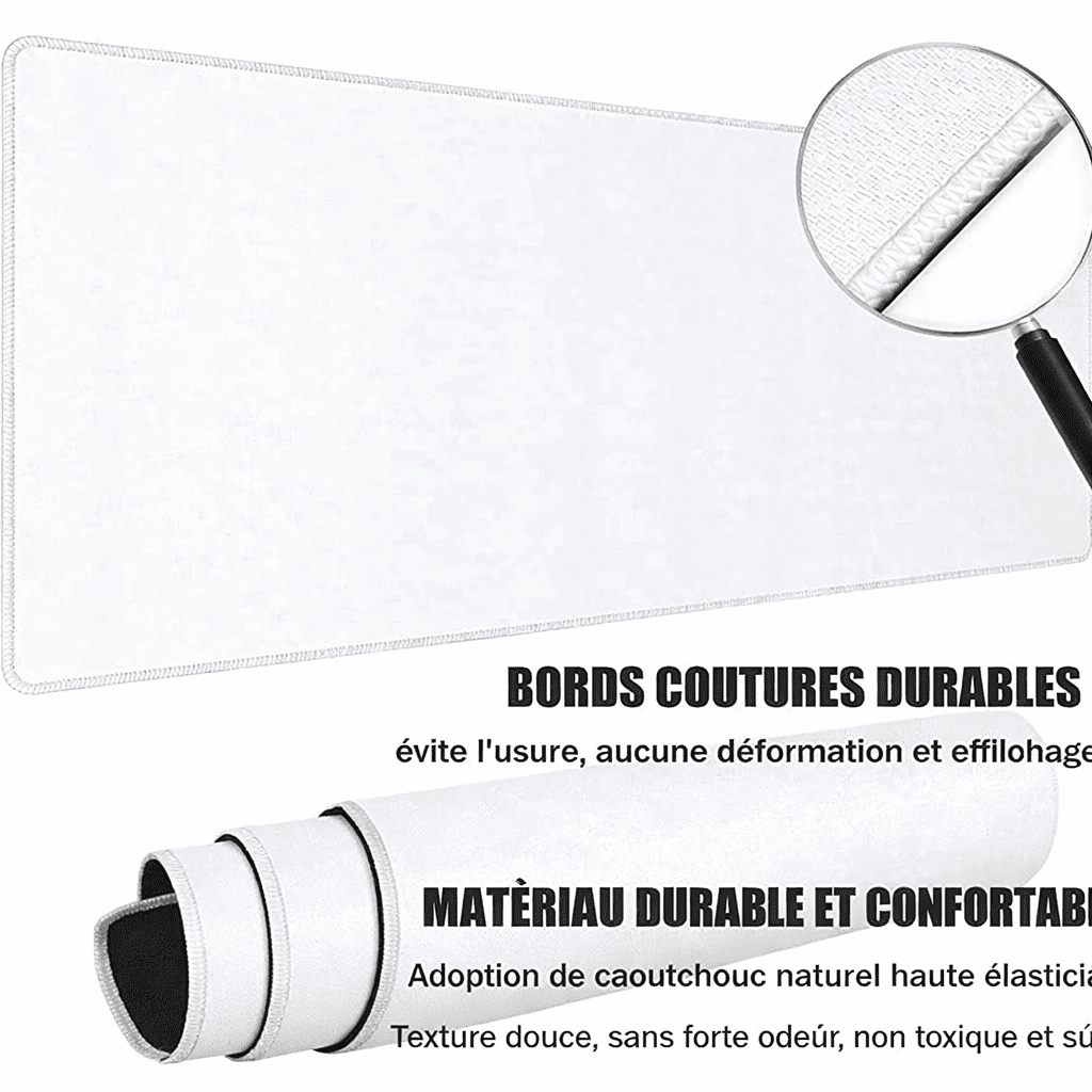 tapis de souris blanc xxl avec coutures renforcées durables