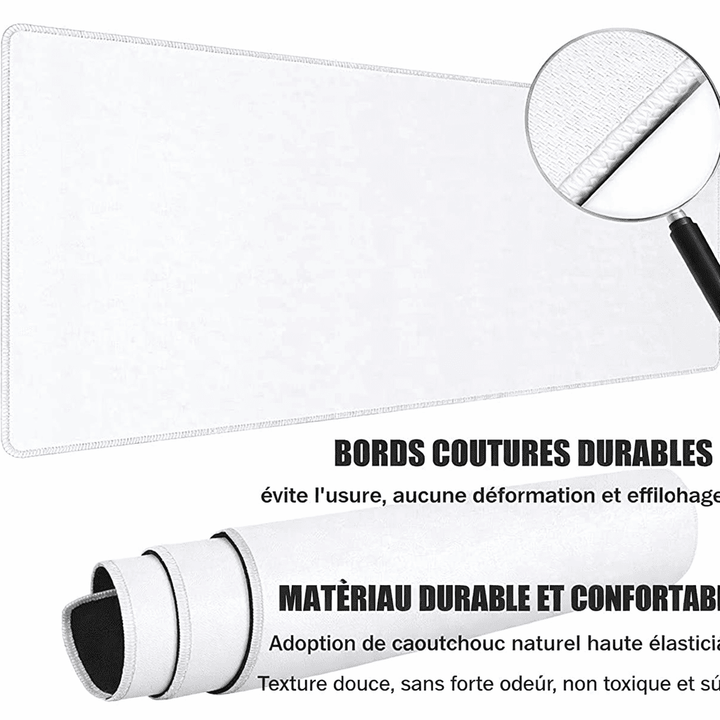 tapis de souris blanc xxl avec coutures renforcées durables