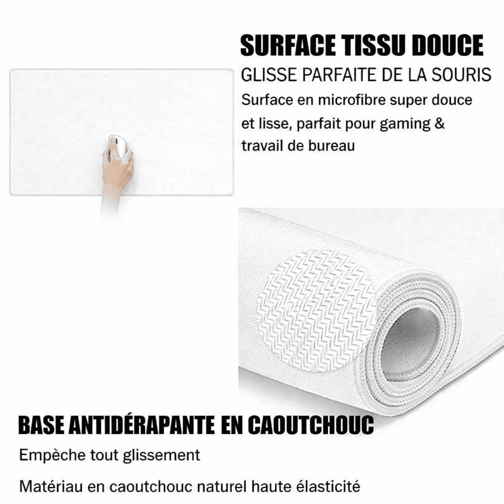 tapis de souris blanc xxl surface tissu douce et base antidérapante