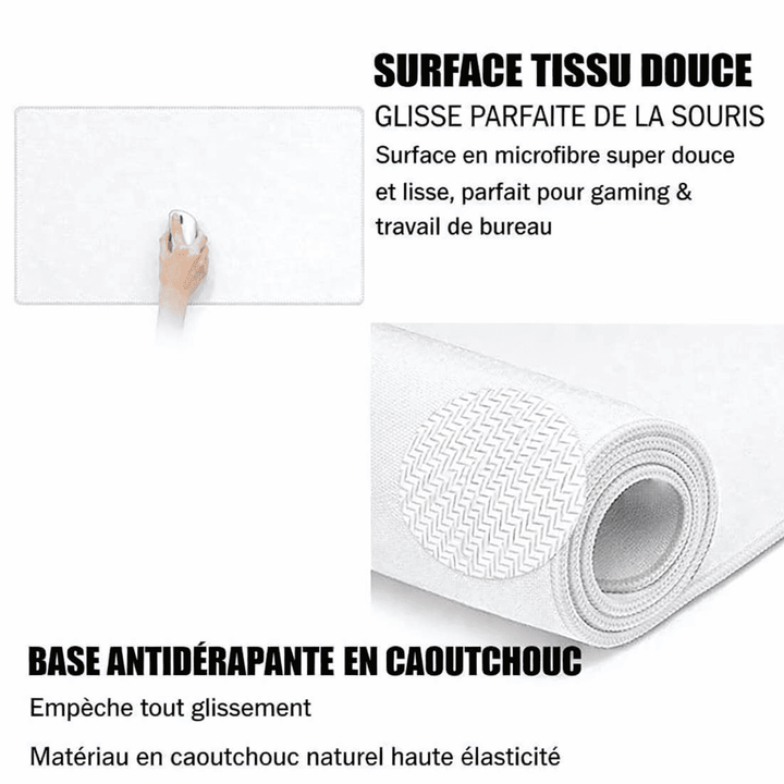 tapis de souris blanc xxl surface tissu douce et base antidérapante