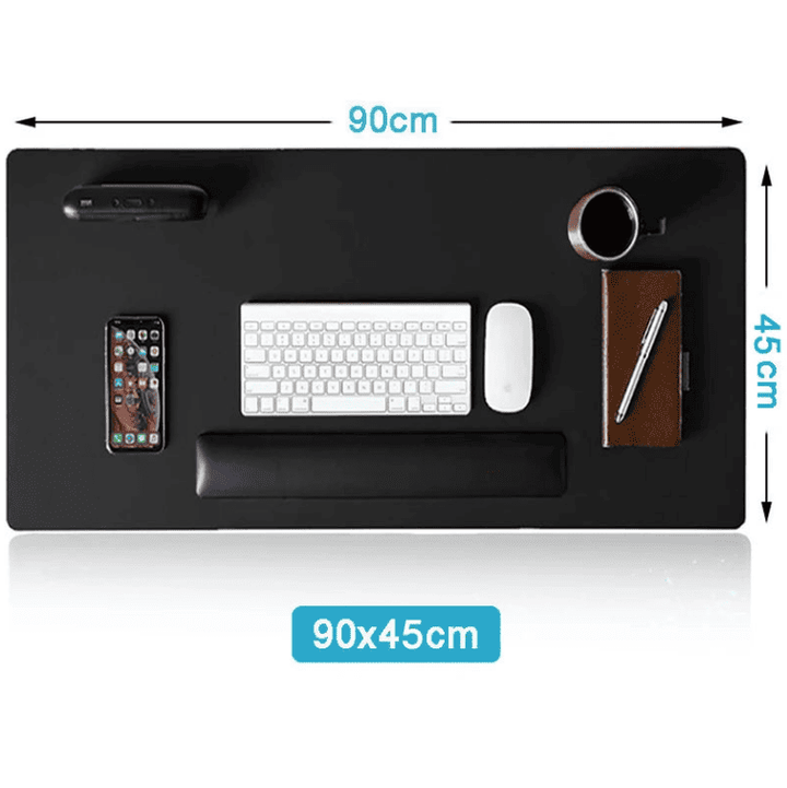 Dimensions du tapis de souris géant 90x45 cm montrant la surface étendue pour clavier et souris