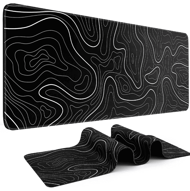 tapis de souris grand format noir motif topographique vue complète