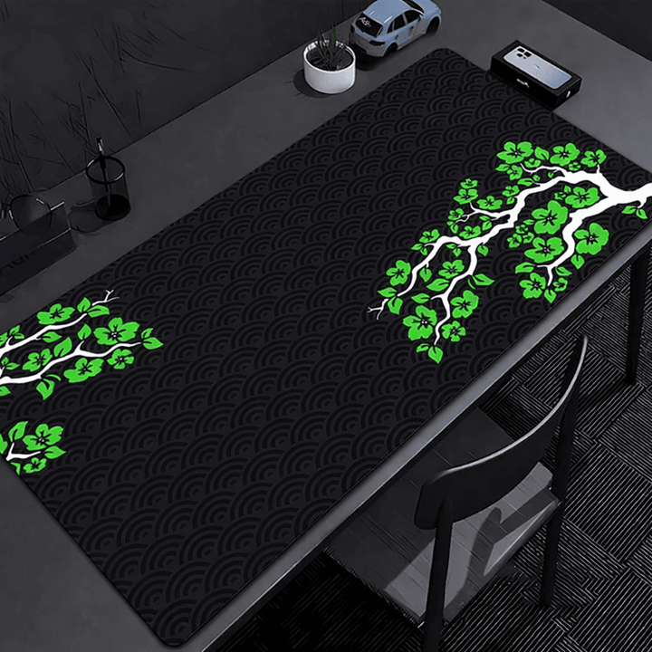 Tapis de souris grand format 1000x500 mm noir et vert pour setup gaming et bureau double écran