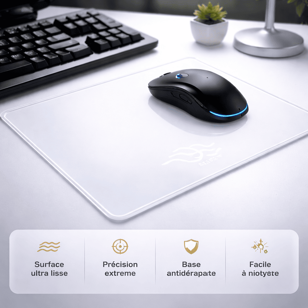 tapis de souris verre trempé précision glisse fluide base antidérapante bureau gaming