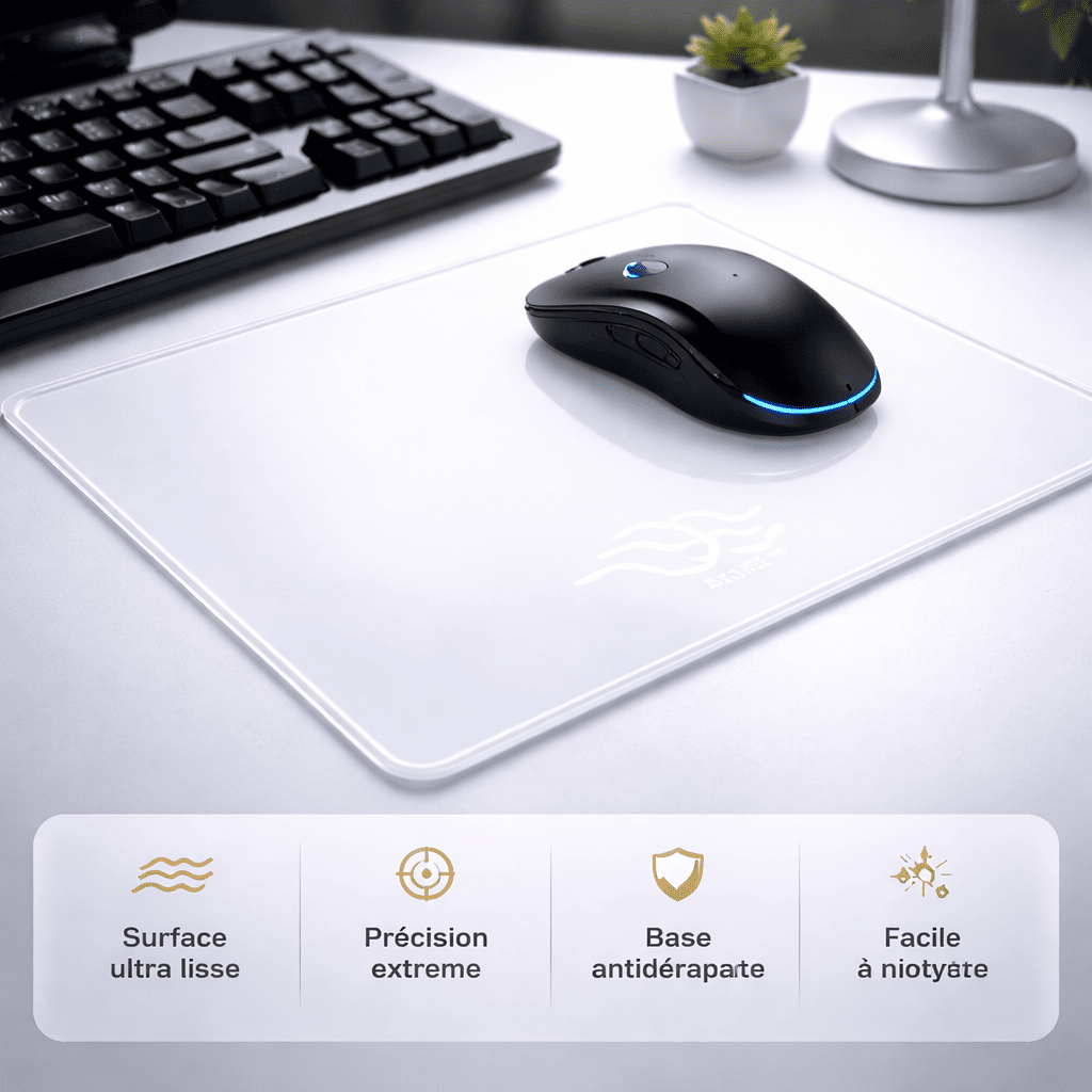 tapis de souris verre trempé précision glisse fluide base antidérapante bureau gaming