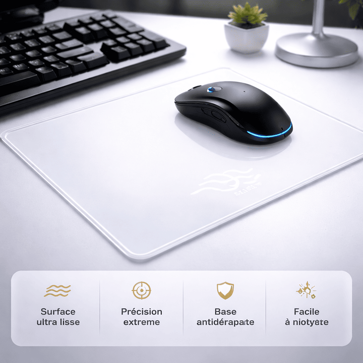 tapis de souris verre trempé précision glisse fluide base antidérapante bureau gaming