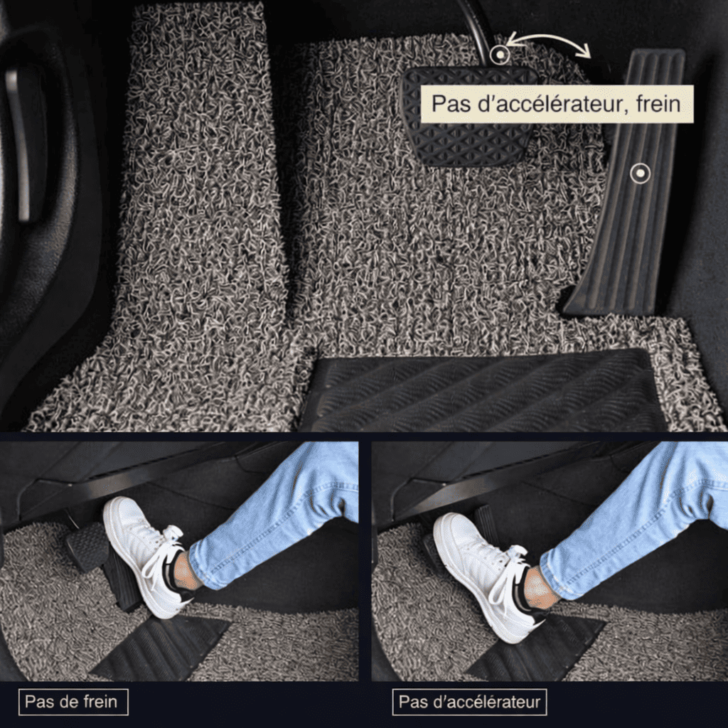 tapis voiture universel antidérapant sécurité pédales frein accélérateur stable ne glisse pas sous les pieds conduite sécurisée